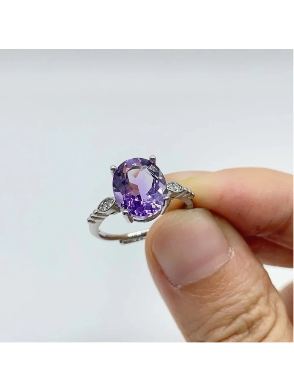 Faceted Cut Amethyst Adjustable Ring – Stainless Steel